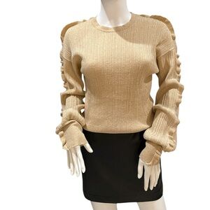 Derek Lam 10 Crosby Metallic Gold Ribbed Ruffle Sweater S/P
